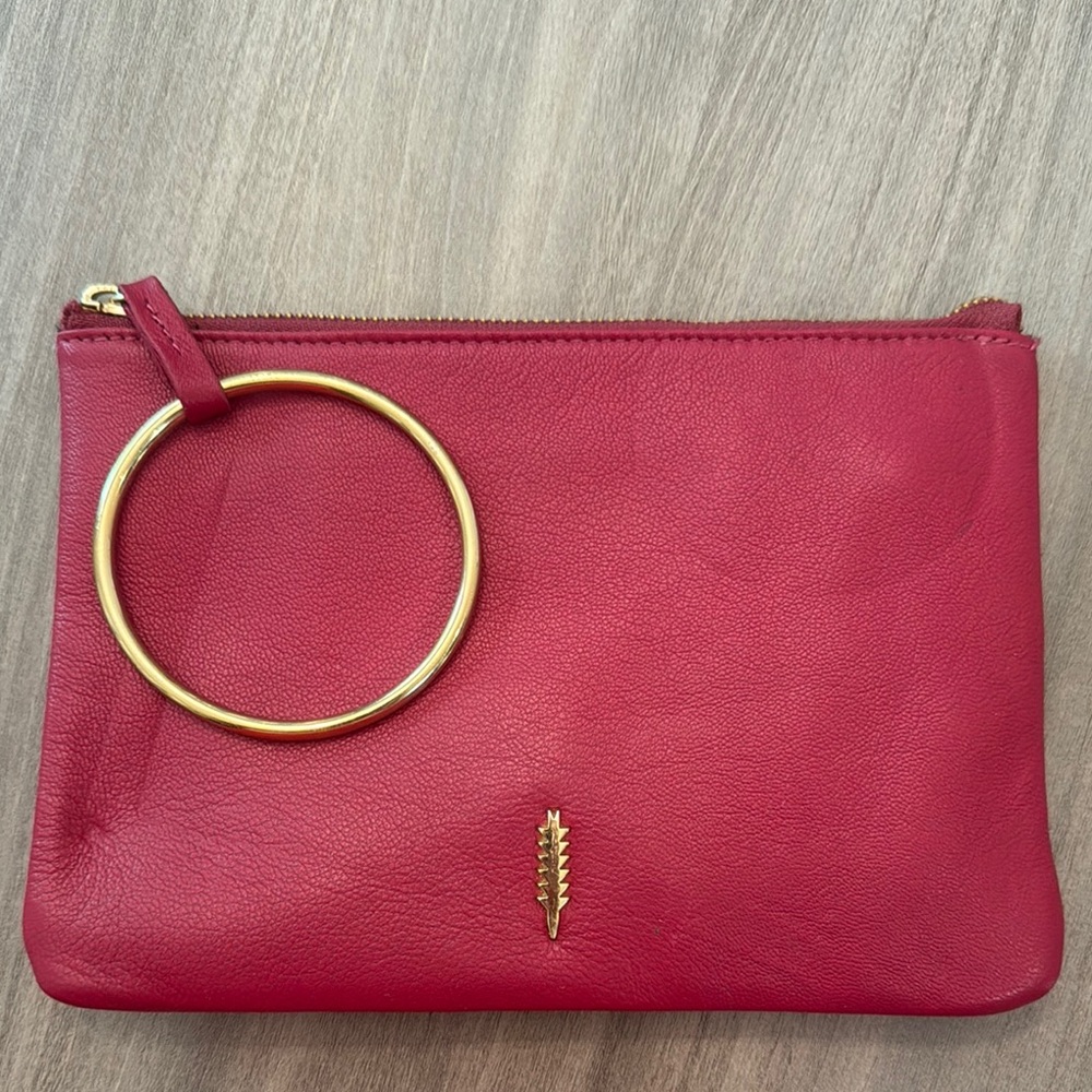 THACKER- Elegant Pink Leather Clutch with Gold Accent - Picture 10 of 10